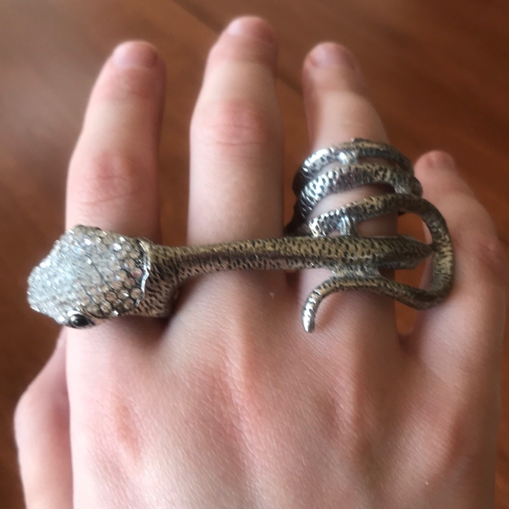 Silver Snake Ring with Crystal Accents